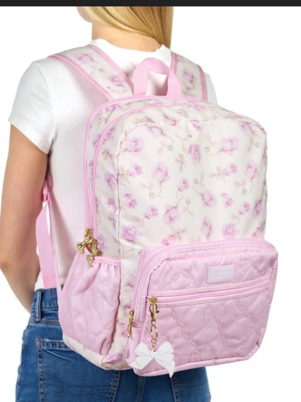 Love Shack Fancy for Target Pink Floral Quilted Kids Backpack with Bow Charm